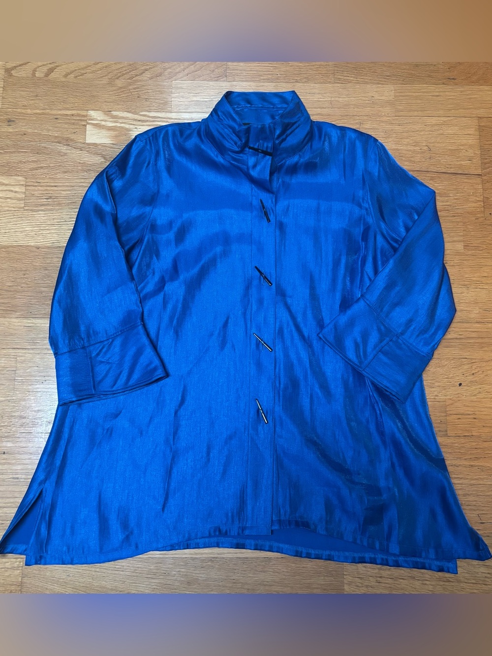 Ali Miles Cobalt Blue Ornate Button Baggy Lagenlook Mandarin Collar Tunic L